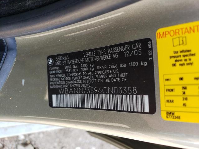 WBANN73596CN03358 - 2006 BMW 5 SERIES XIT 棕色 照片 13
