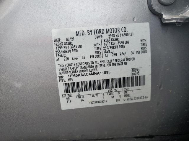 1FM5K8AC4MNA11885 - 2021 FORD EXPLORER POLICE INTERCEPTOR 银色 照片 12