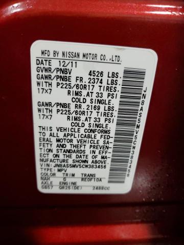 JN8AS5MV5CW383456 - 2012 NISSAN ROGUE S RED photo 12