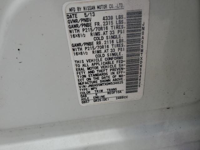 JN8AS5MTXDW534825 - 2013 NISSAN ROGUE S WHITE photo 13