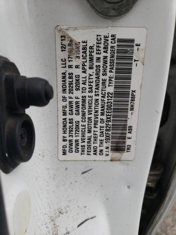 19XFB2F9XEE003122 - 2014 HONDA CIVIC EXL თეთრი ფოტო 12