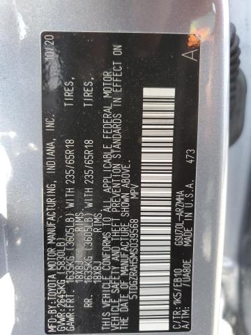 5TDGZRAH5MS039568 - 2021 TOYOTA HIGHLANDER XLE SILVER photo 13