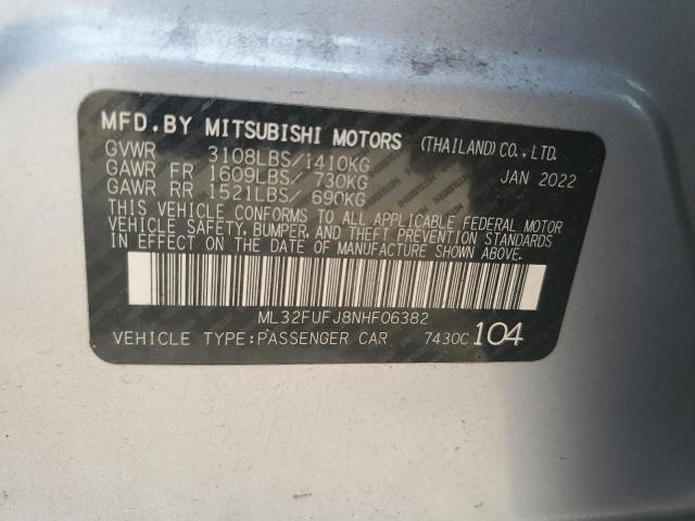 ML32FUFJ8NHF06382 - 2022 MITSUBISHI MIRAGE G4 ES SILVER photo 12