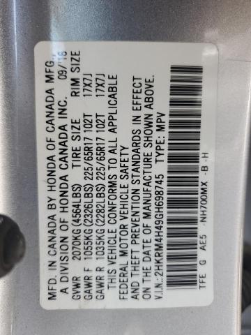 2HKRM4H49GH698745 - 2016 HONDA CR-V SE SILVER photo 13