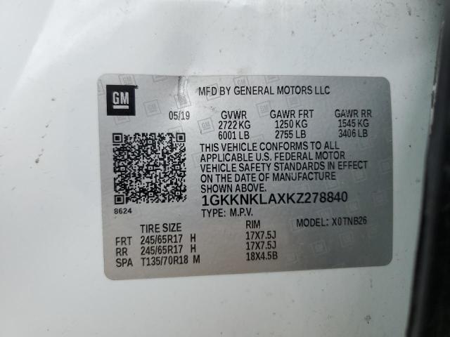 1GKKNKLAXKZ278840 - 2019 GMC ACADIA SLE თეთრი ფოტო 13