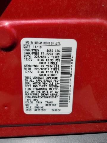 JN8AT2MT6HW133547 - 2017 NISSAN ROGUE S RED photo 13