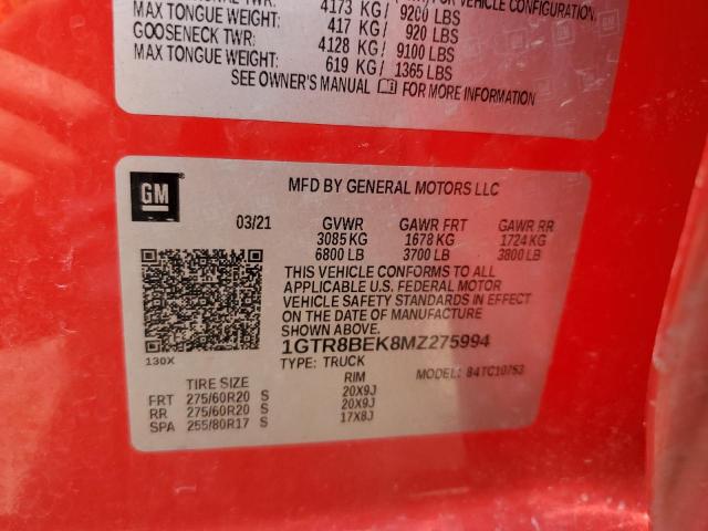 1GTR8BEK8MZ275994 - 2021 GMC SIERRA C1500 SLE RED photo 12