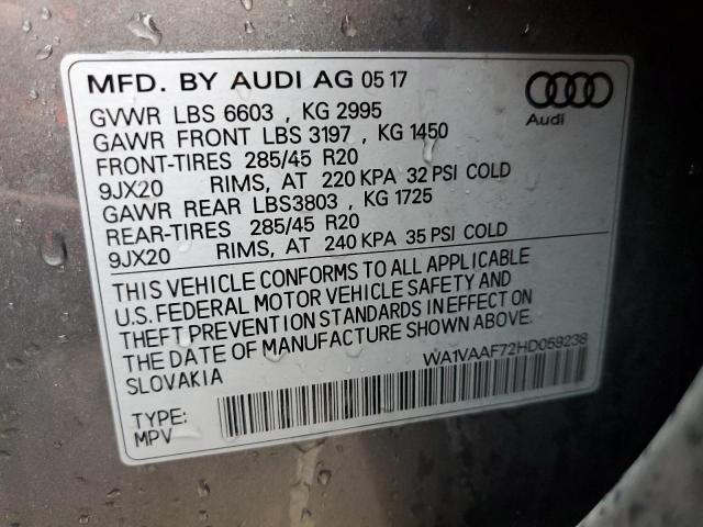 WA1VAAF72HD059238 - 2017 AUDI Q7 PRESTIGE GRAY photo 13