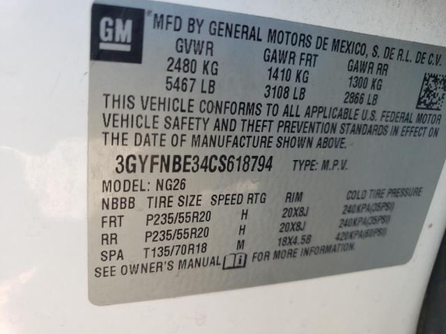 3GYFNBE34CS618794 - 2012 CADILLAC SRX PERFORMANCE COLLECTION Biały zdjęcie 13