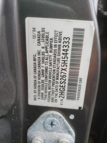 2HGES267X5H544333 - 2005 HONDA CIVIC EX GRAY photo 13