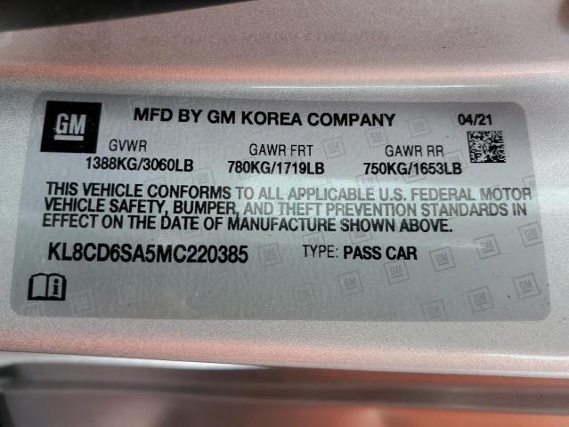 KL8CD6SA5MC220385 - 2021 CHEVROLET SPARK 1LT ვერცხლისფერი ფოტო 12