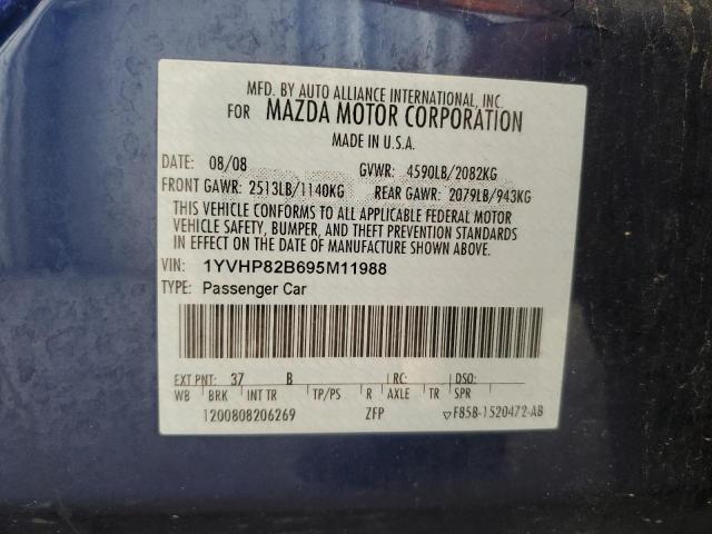 1YVHP82B695M11988 - 2009 MAZDA 6 S BLUE photo 12