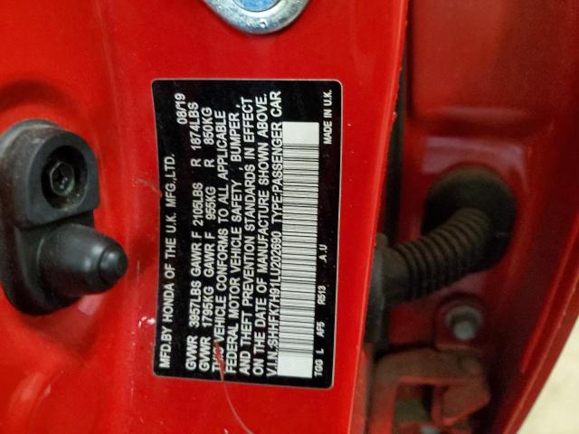 SHHFK7H91LU202690 - 2020 HONDA CIVIC SPORT TOURING RED photo 12