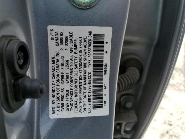 2HGFC1F79GH634278 - 2016 HONDA CIVIC EXL 银色 照片 13