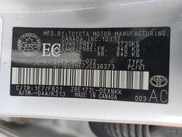 2T1BURHE7JC036373 - 2018 TOYOTA COROLLA L ვერცხლისფერი ფოტო 13