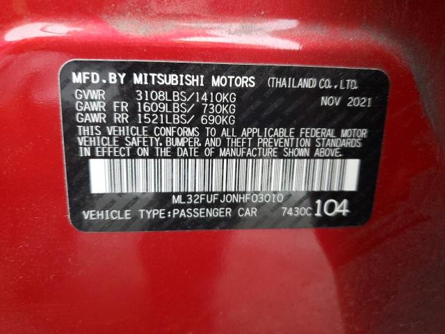 ML32FUFJ0NHF03010 - 2022 MITSUBISHI MIRAGE G4 ES RED photo 12