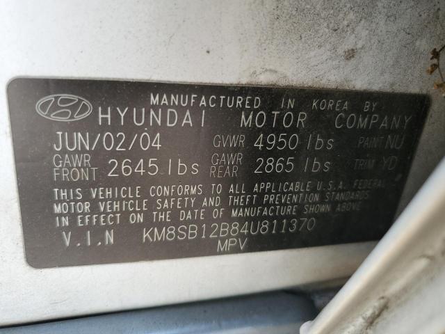 KM8SB12B84U811370 - 2004 HYUNDAI SANTA FE GL WHITE photo 12