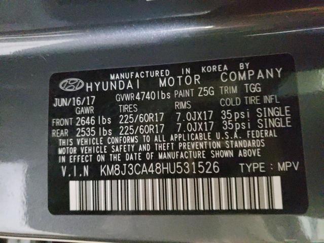 KM8J3CA48HU531526 - 2017 HYUNDAI TUCSON LIMITED GRAY photo 13