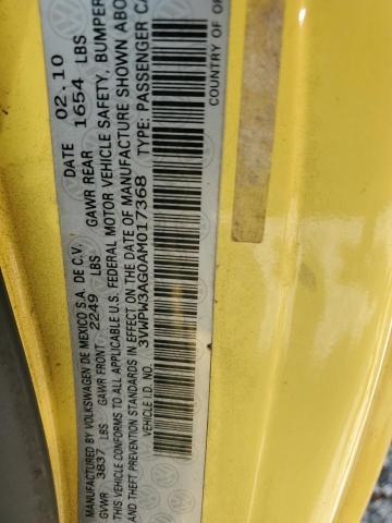 3VWPW3AG0AM017368 - 2010 VOLKSWAGEN NEW BEETLE YELLOW photo 12