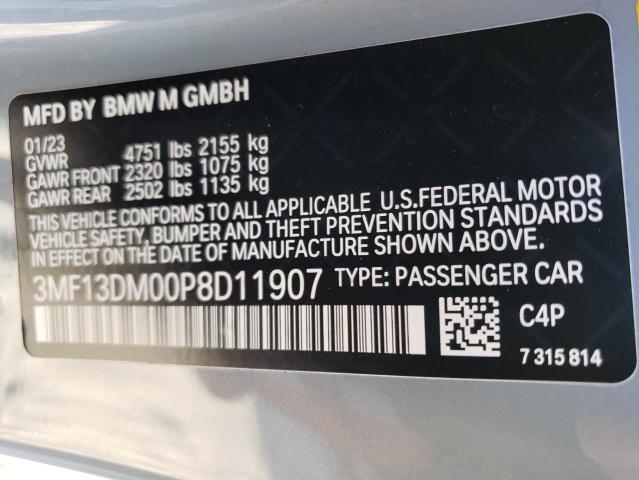 3MF13DM00P8D11907 - 2023 BMW M2 GRAY photo 12