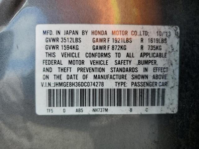 JHMGE8H36DC074278 - 2013 HONDA FIT GRAY photo 12