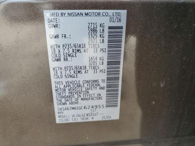 5N1AR2MN1GC624955 - 2016 NISSAN PATHFINDER S BROWN photo 13