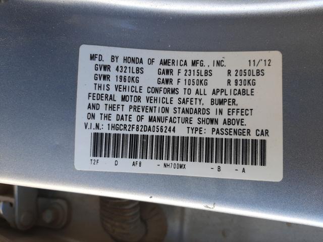 1HGCR2F82DA056244 - 2013 HONDA ACCORD EXL SILVER photo 10