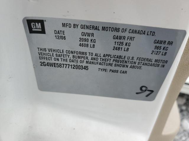 2G4WE587771200345 - 2007 BUICK LACROSSE CXS Սպիտակ լուսանկար 12
