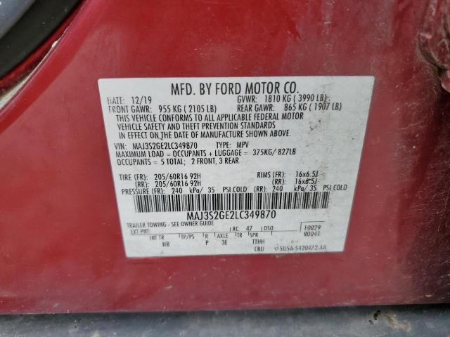 MAJ3S2GE2LC349870 - 2020 FORD ECOSPORT SE მუქწითელი ფოტო 13