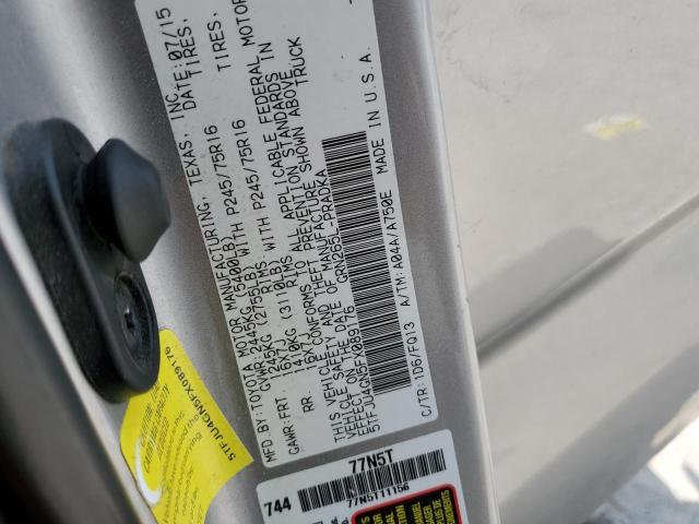 5TFJU4GN5FX089176 - 2015 TOYOTA TACOMA DOUBLE CAB PRERUNNER SILVER photo 12