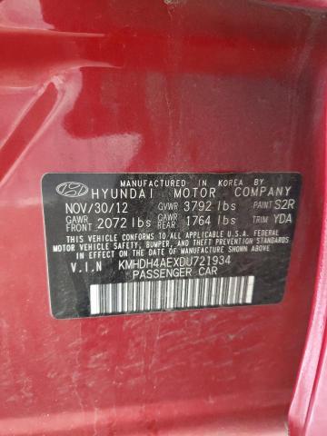 KMHDH4AEXDU721934 - 2013 HYUNDAI ELANTRA GLS RED photo 12