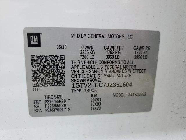 1GTV2LEC7JZ351604 - 2018 GMC SIERRA K1500 WHITE photo 12