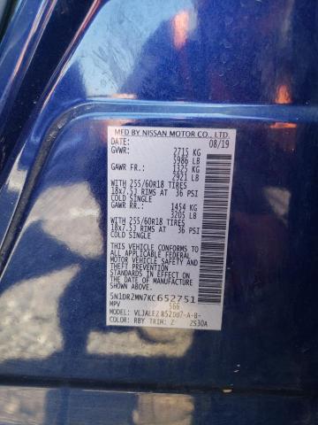 5N1DR2MN7KC652751 - 2019 NISSAN PATHFINDER S BLUE photo 13