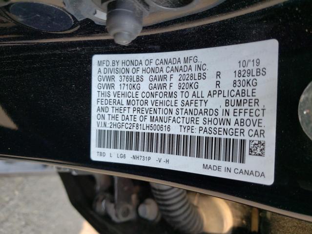 2HGFC2F81LH500616 - 2020 HONDA CIVIC SPORT 黑色 照片 12