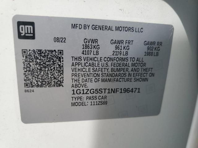 1G1ZG5ST1NF196471 - 2022 CHEVROLET MALIBU RS WHITE photo 12