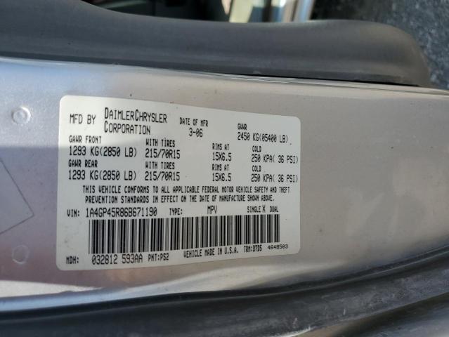 1A4GP45R86B671190 - 2006 CHRYSLER TOWN & COU ვერცხლისფერი ფოტო 13