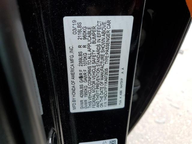 1HGCV1F11KA072635 - 2019 HONDA ACCORD LX BLACK photo 12