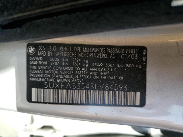 5UXFA53543LV84593 - 2003 BMW X5 3.0I SILVER photo 13