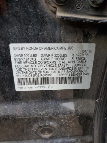 19UDE2F32JA005990 - 2018 ACURA ILX BASE WATCH PLUS BLACK photo 12