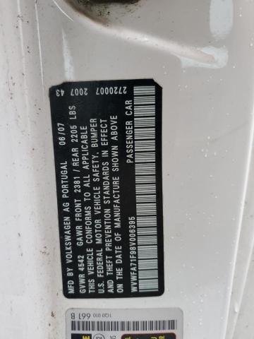 WVWFA71F98V006395 - 2008 VOLKSWAGEN EOS LUX WHITE photo 13