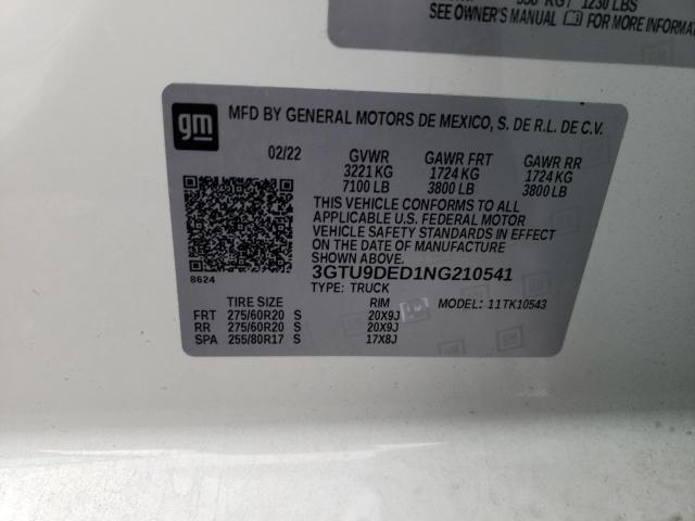 3GTU9DED1NG210541 - 2022 GMC SIERRA LIM K1500 SLT WHITE photo 13