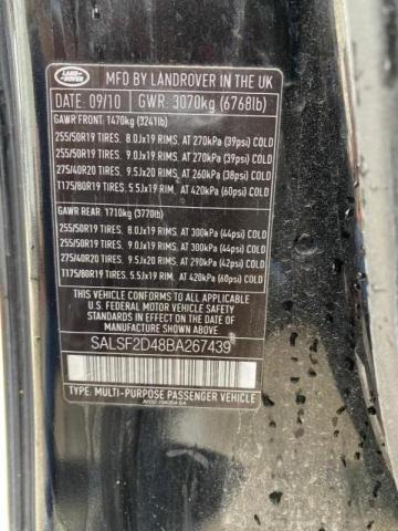 SALSF2D48BA267439 - 2011 LAND ROVER RANGE ROVE HSE BLACK photo 10