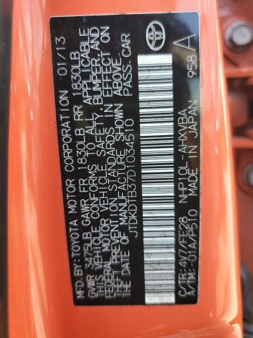 JTDKDTB37D1034510 - 2013 TOYOTA PRIUS C ORANGE photo 12