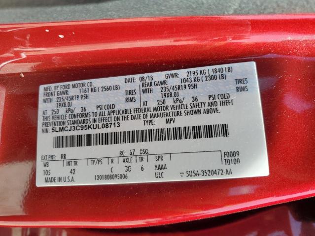 5LMCJ3C95KUL08713 - 2019 LINCOLN MKC RESERVE RED photo 13