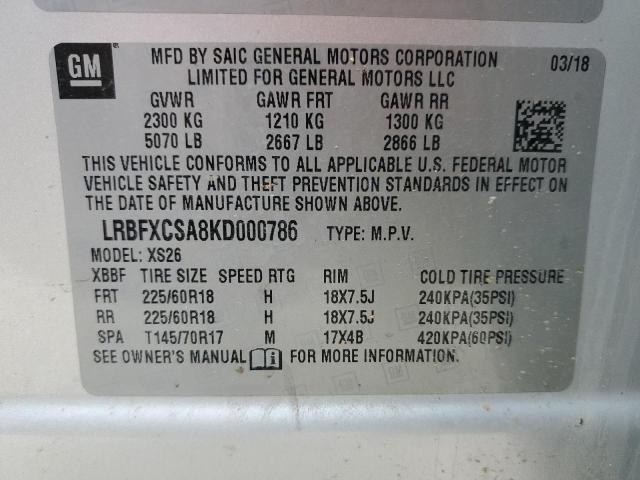 LRBFXCSA8KD000786 - 2019 BUICK ENVISION ESSENCE Gümüş foto 13