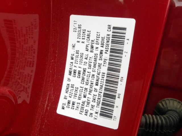 1HGCR2F67HA203498 - 2017 HONDA ACCORD SPORT  photo 10