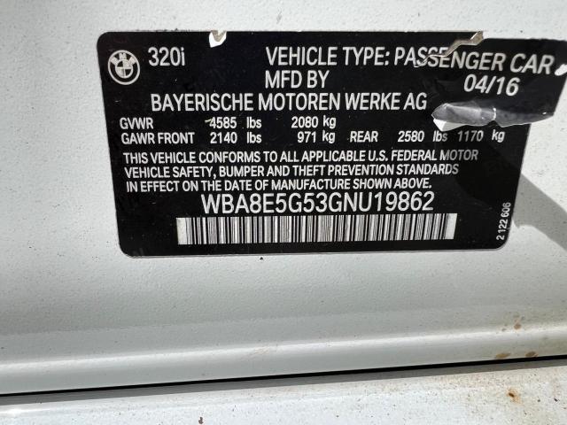 WBA8E5G53GNU19862 - 2016 BMW 320 XI WHITE photo 10