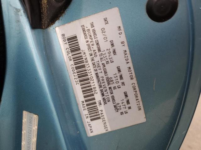 JM1NB353310211862 - 2001 MAZDA MX-5 MIATA BASE BLUE photo 12