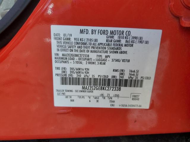 MAJ3S2GE8KC272338 - 2019 FORD ECOSPORT SE წითელი ფოტო 13