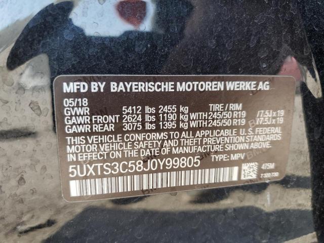 5UXTS3C58J0Y99805 - 2018 BMW X3 XDRIVEM40I შავი ფოტო 13